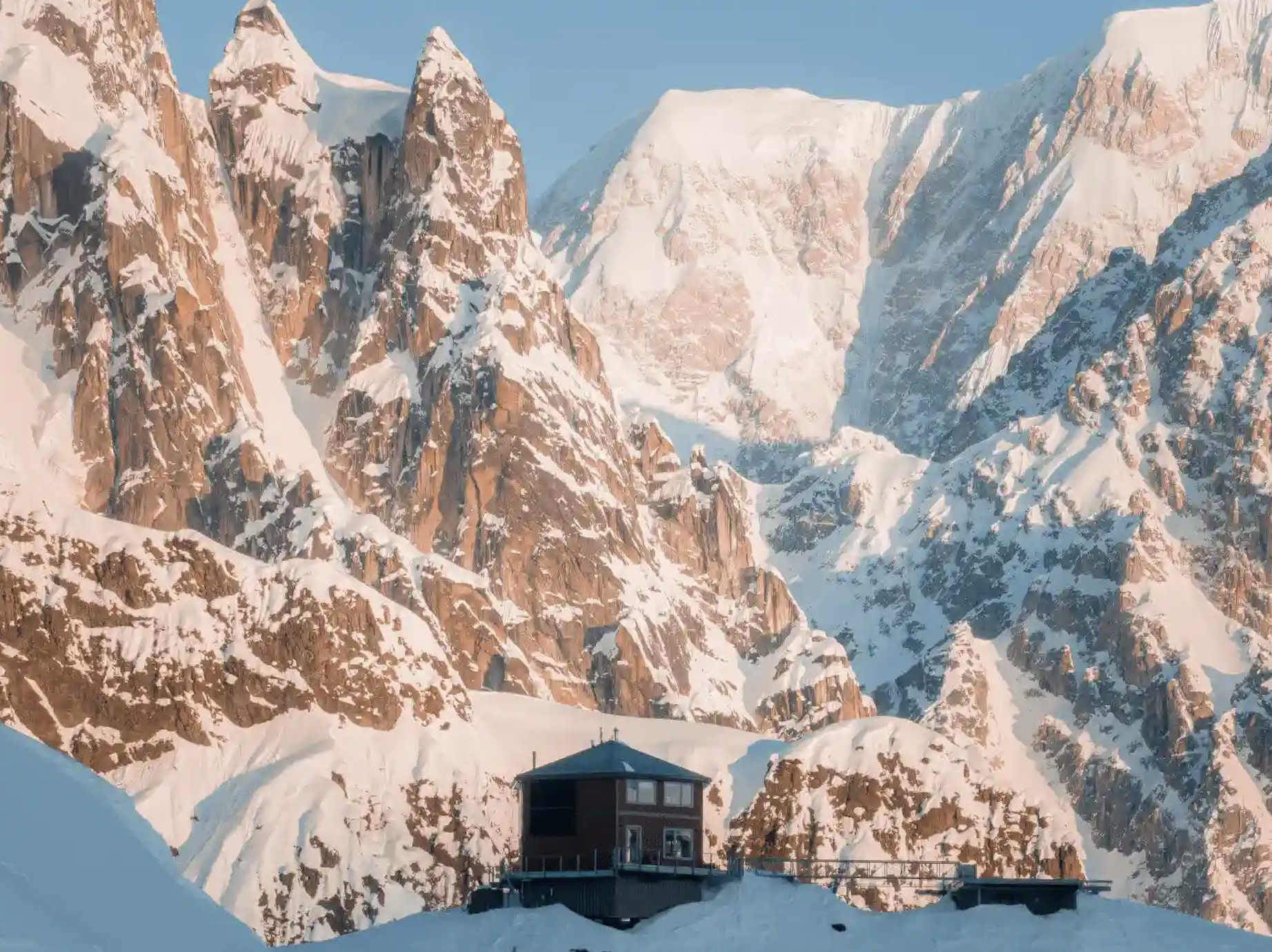 Sheldon Chalet surrounded by endless peaks, glaciers, and vast skies.
